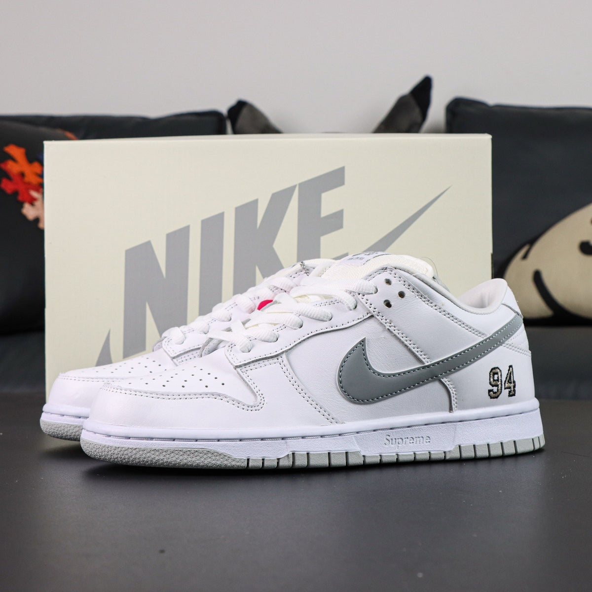 Nike SB Dunk Low Supreme 94 White Metallic Silver